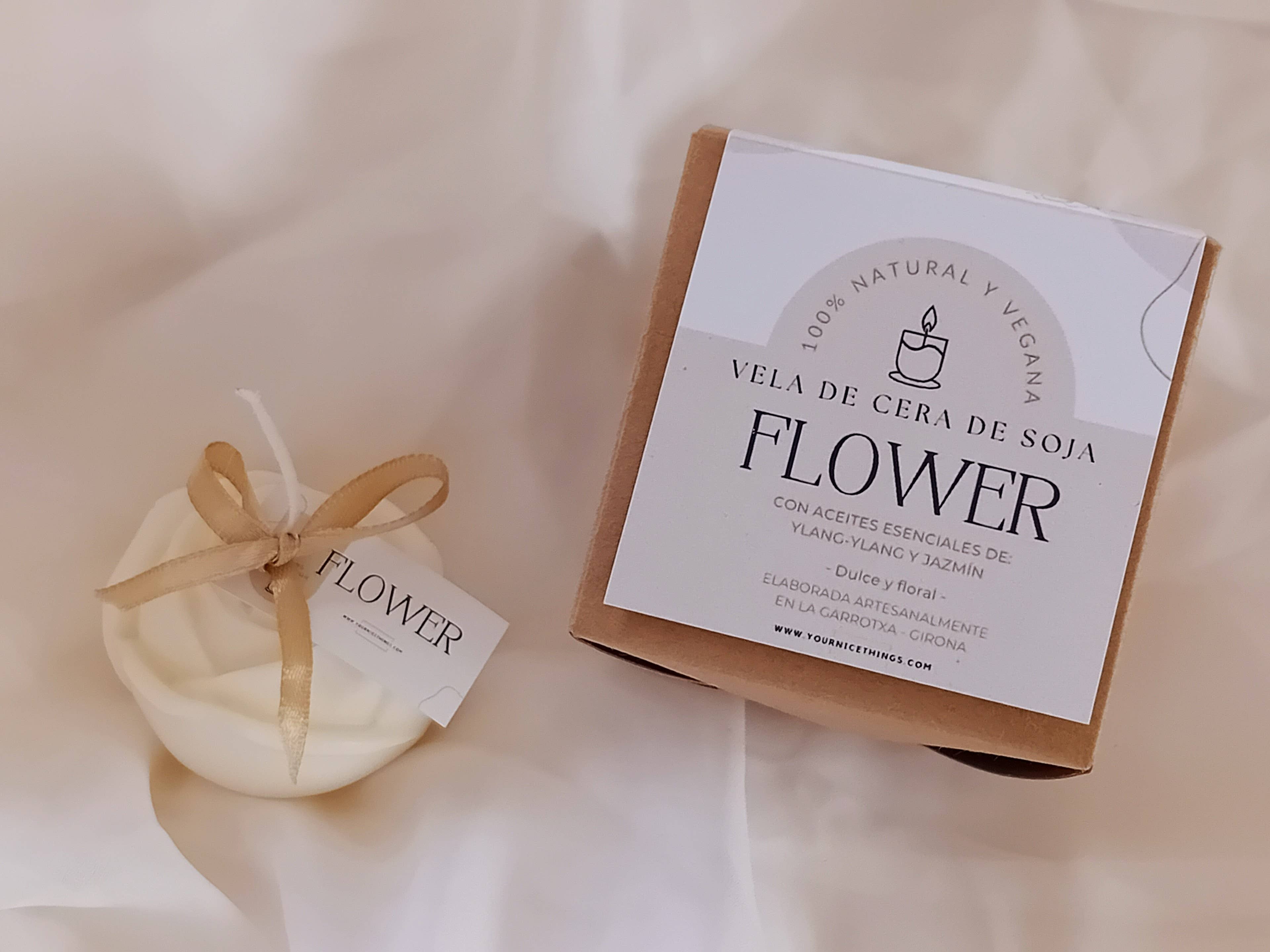 Decorative soy wax candle, ylang-ylang flower and jasmine