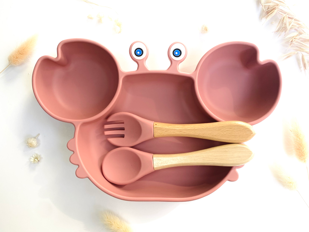 Crab-shaped meal set+cutlery for children