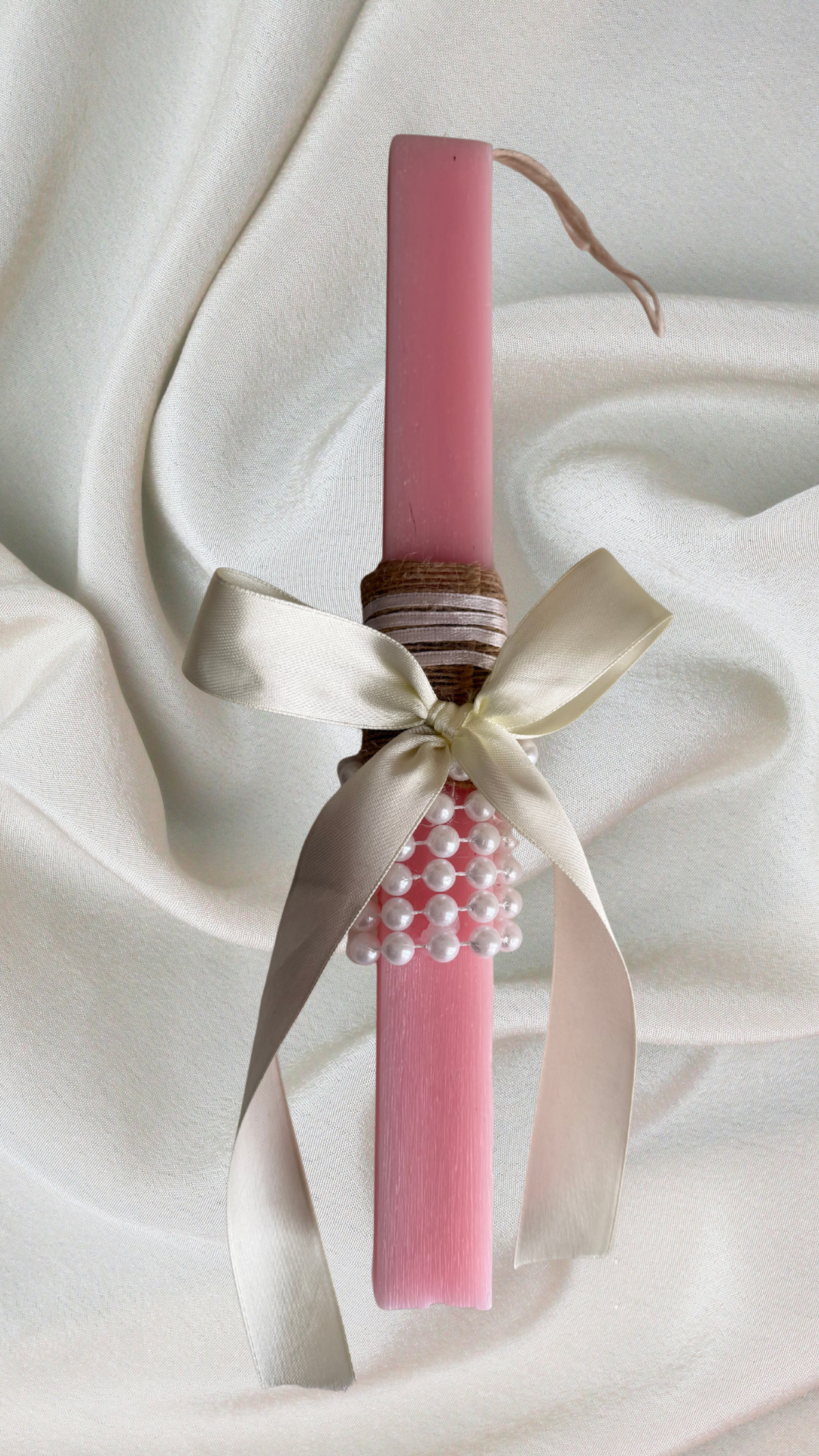 Blush Pearl Candle with Satin Bow