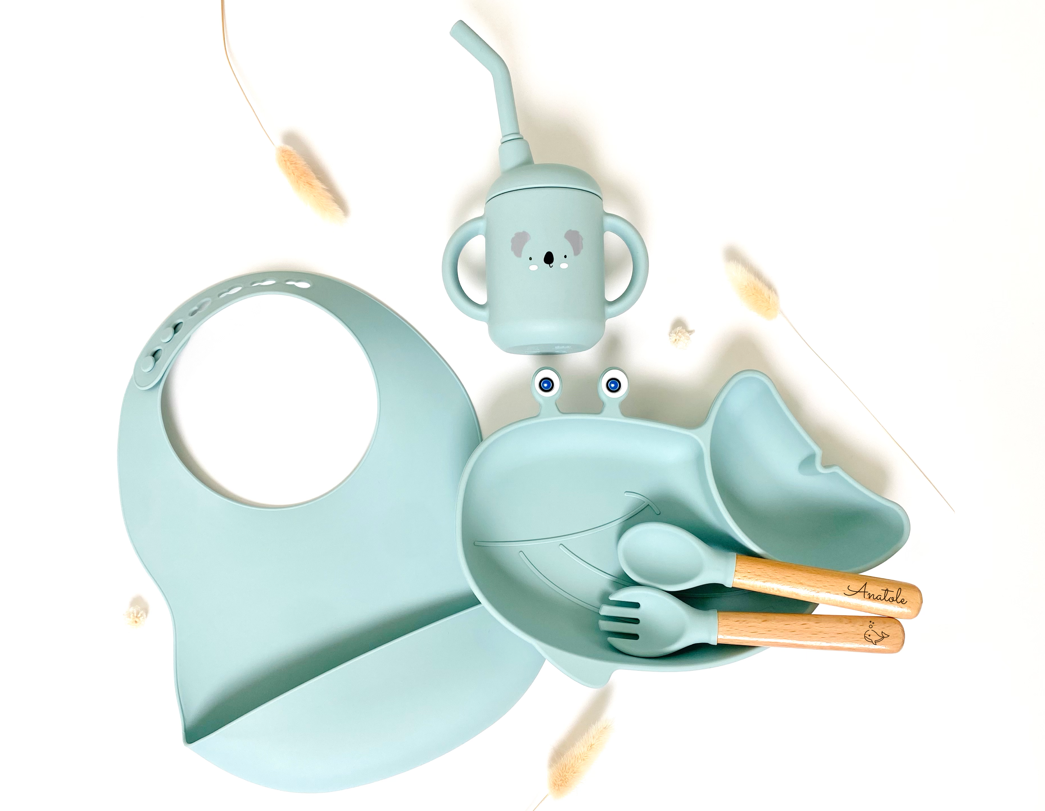 Whale-shaped meal pack+bib +straw glass