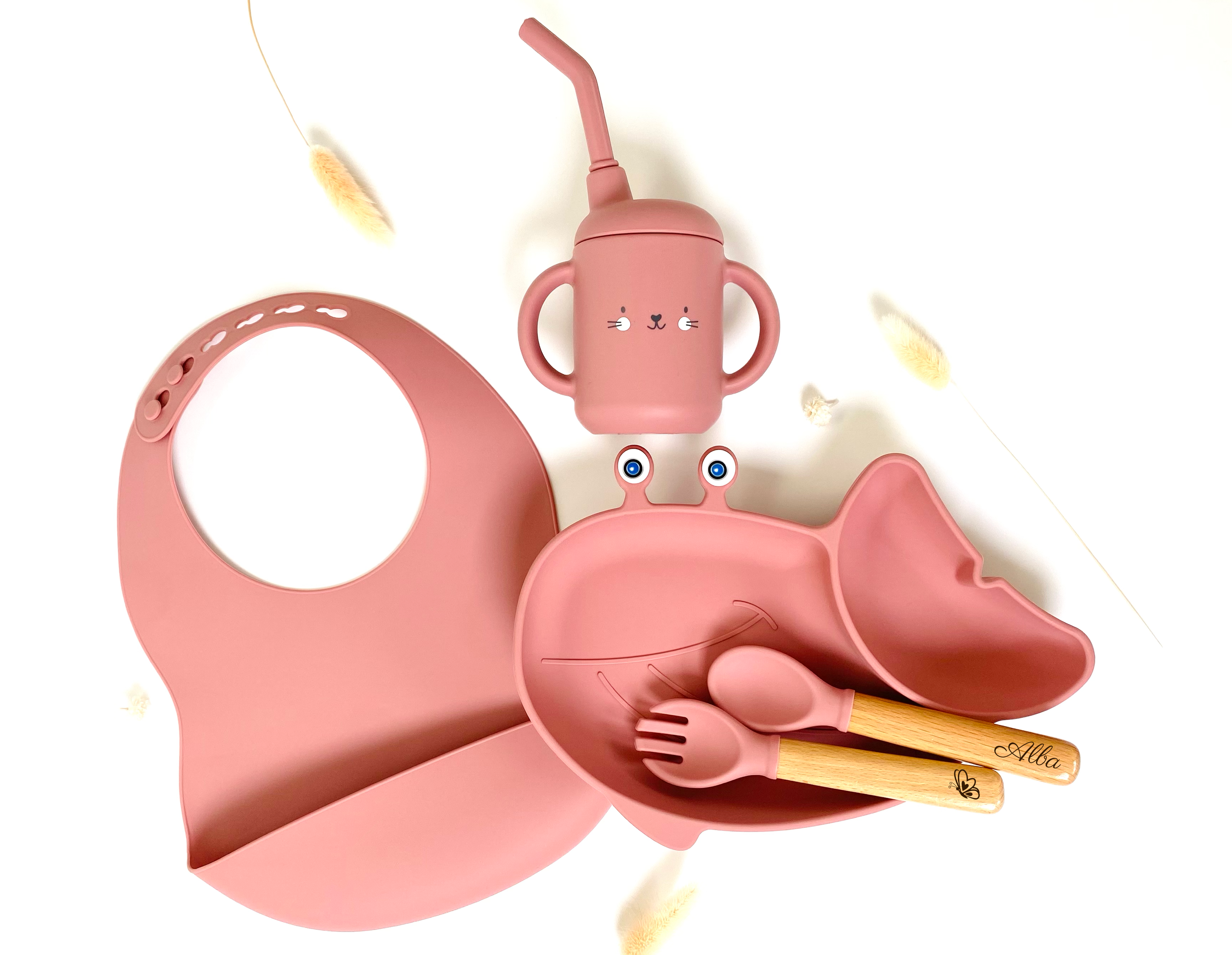 Whale-shaped meal pack+bib +straw glass
