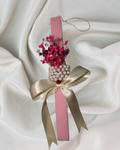 Pink Easter Candle with Pearls & Flowers