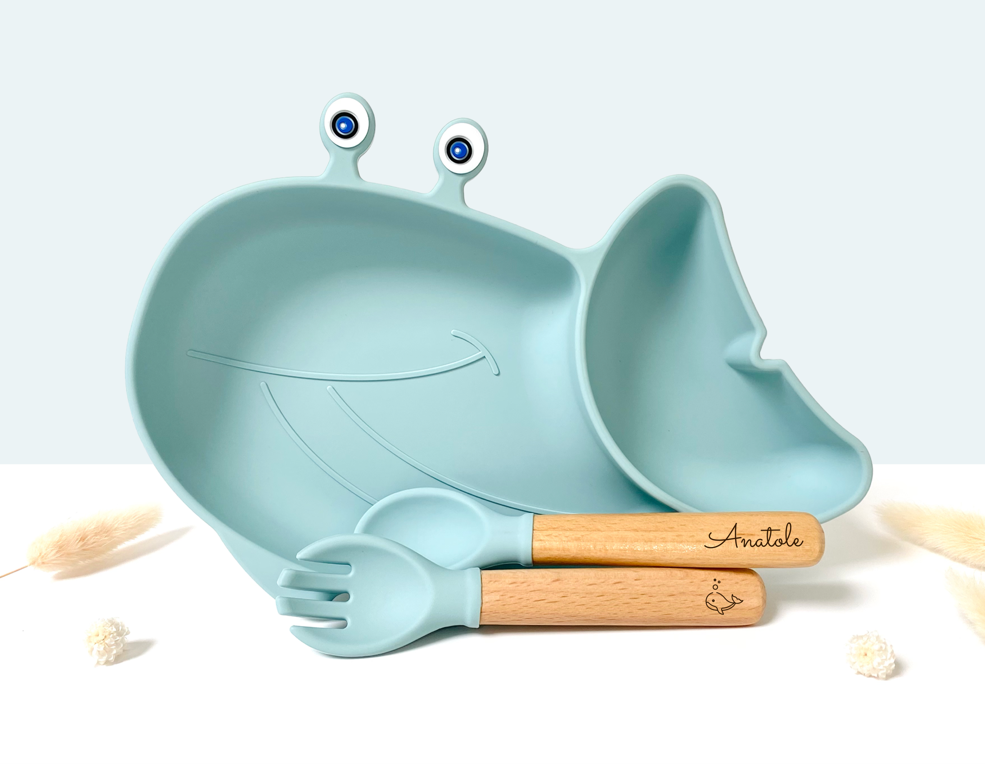 Whale shaped meal + cutlery set for children