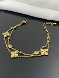 Double wrap flower and crystal bracelet in stainless steel