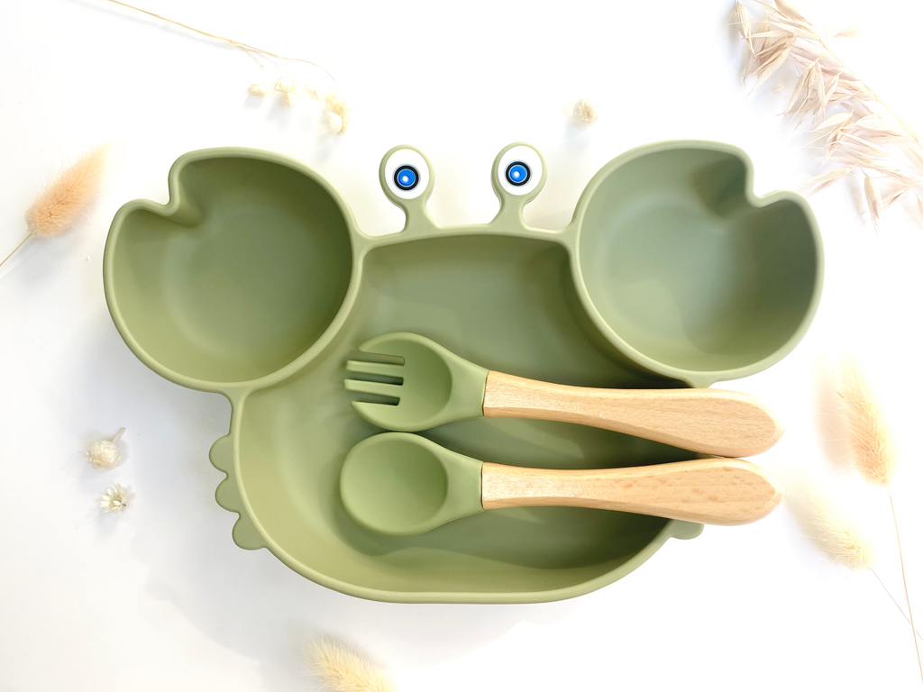 Crab-shaped meal set+cutlery for children
